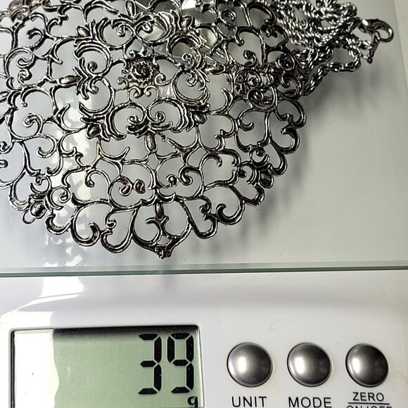 Vintage Antique Silver Statement Pendant Filigree Round Pendany - Picture 12 of 12